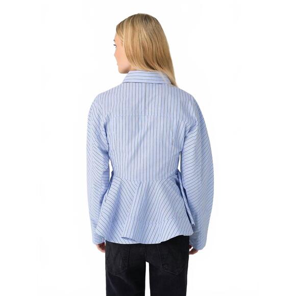 NEW GANNI stripe cotton peplum top in lavendar lustre